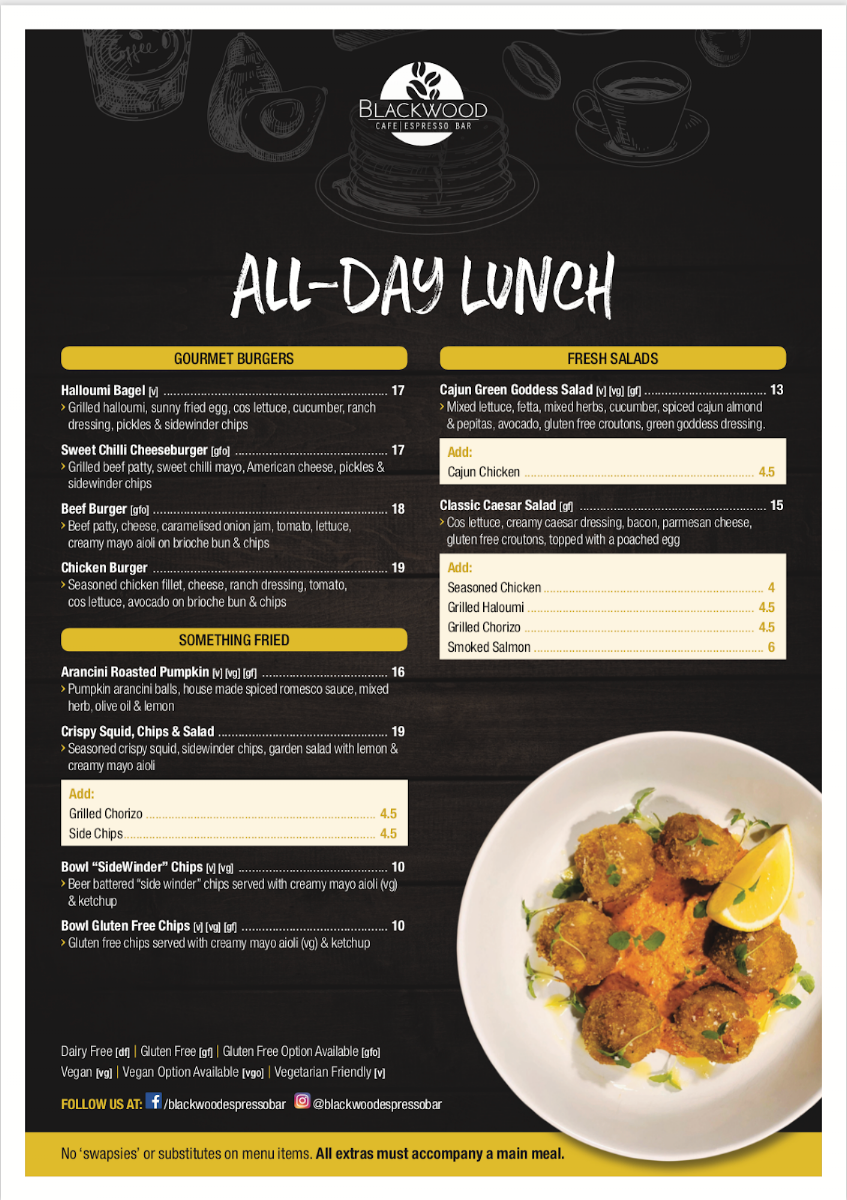 Menu, Blackwood Cafe & Espresso Bar