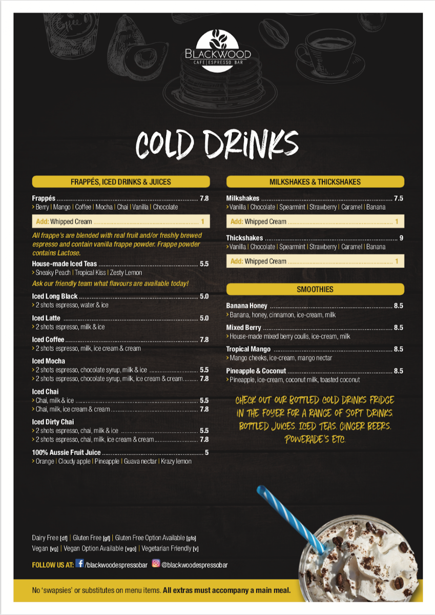 Menu, Blackwood Cafe & Espresso Bar