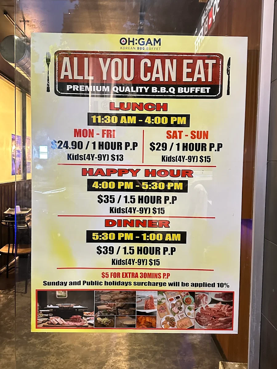 Menu, OhGam Korean BBQ Buffet