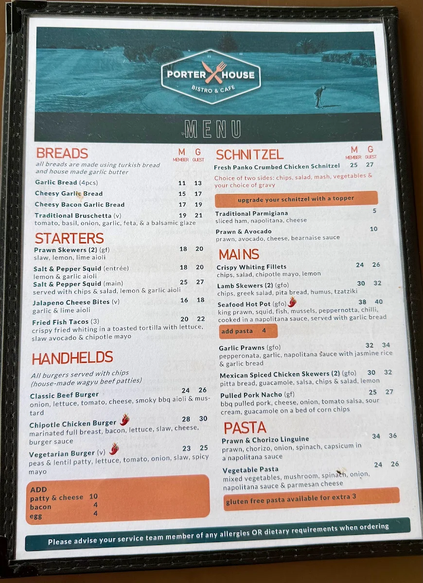 Menu, PORTERHOUSE BISTRO