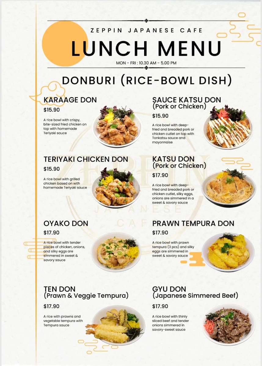 Menu, Zeppin Japanese Cafe