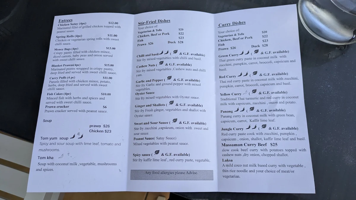Menu, The Naga Thai