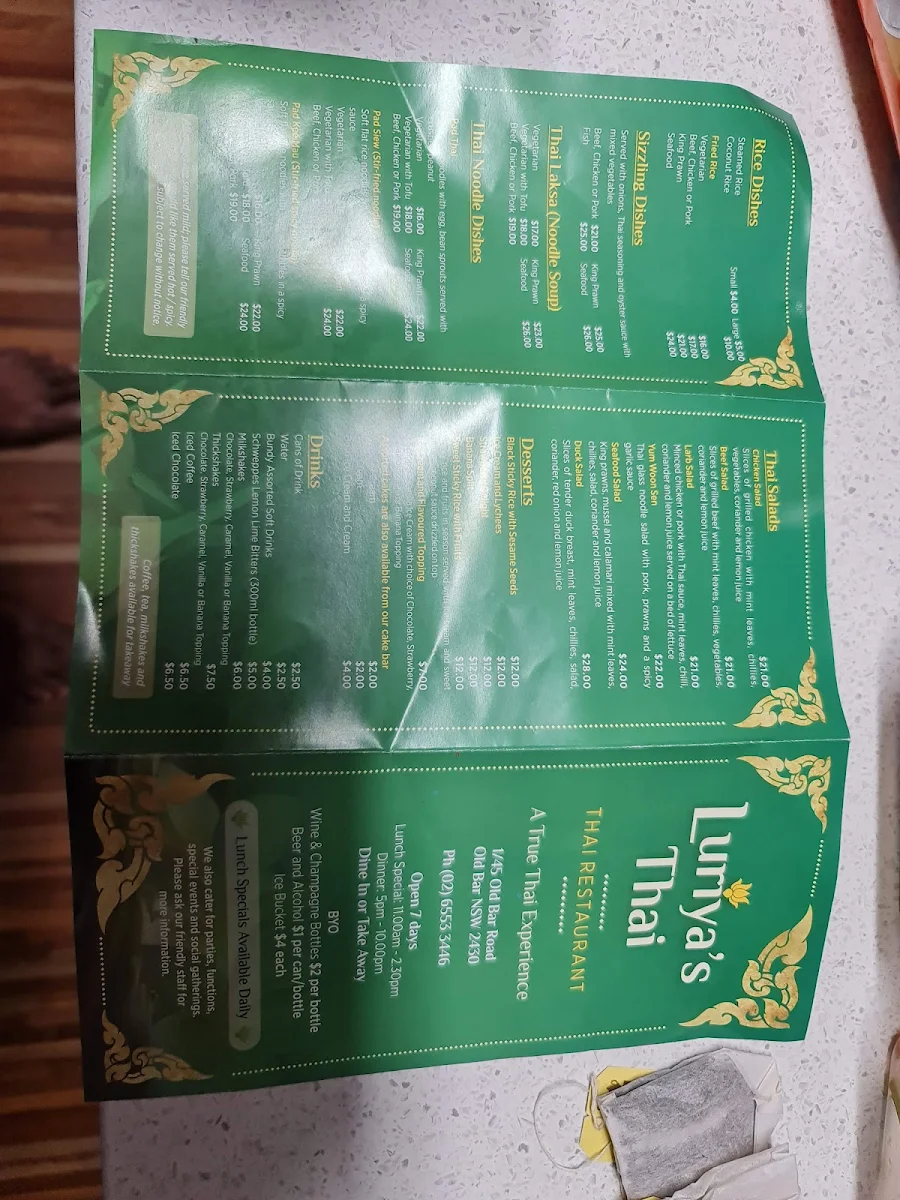Menu, The Naga Thai
