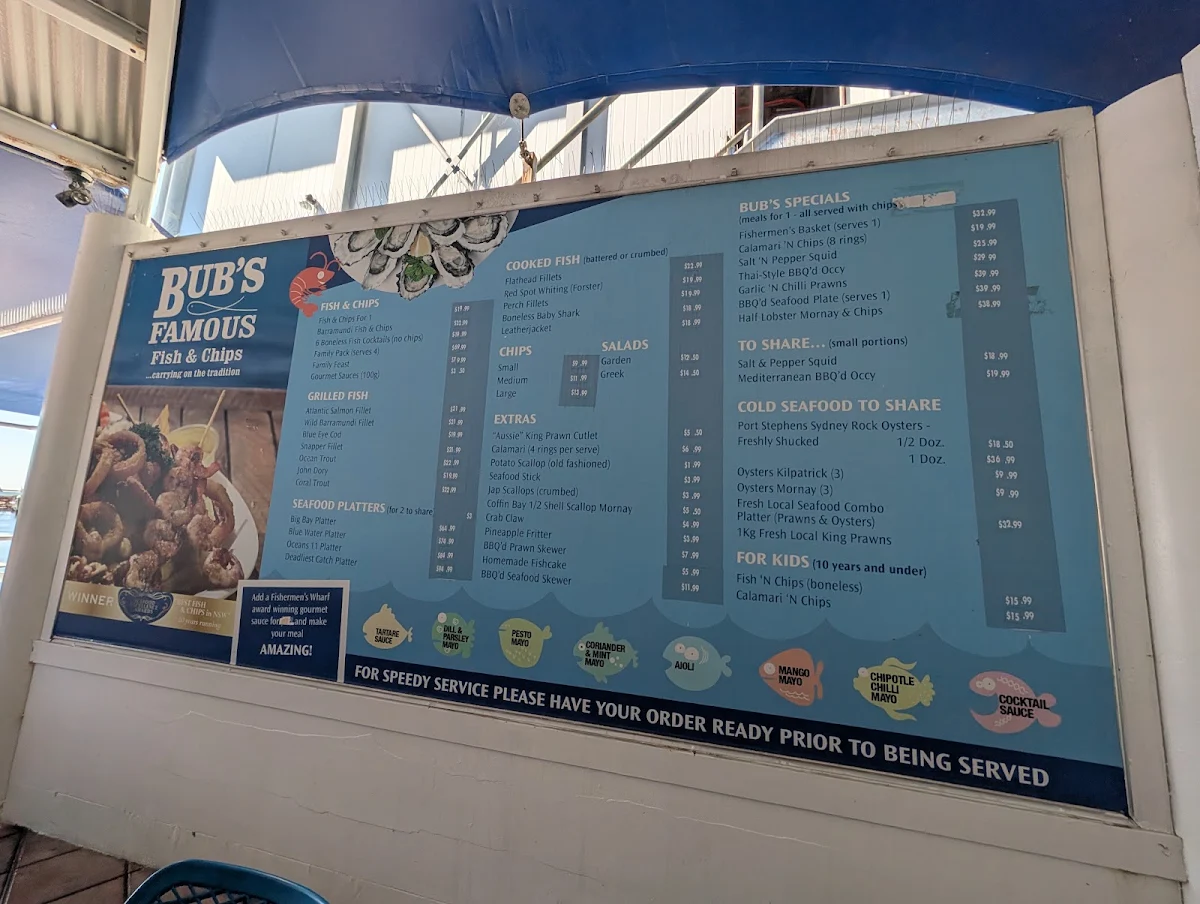 Menu, Bub's Famous Fish & Chips