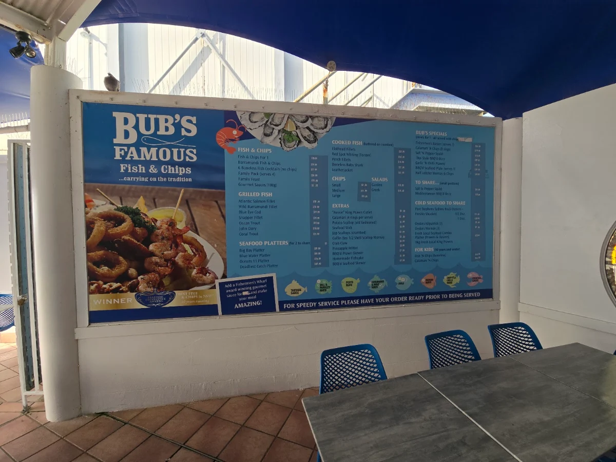 Menu, Bub's Famous Fish & Chips