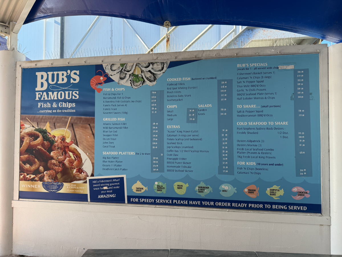 Menu, Bub's Famous Fish & Chips