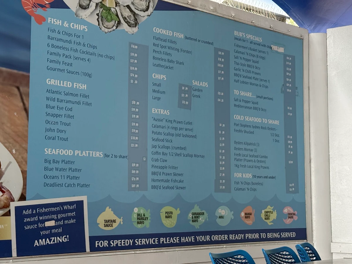 Menu, Bub's Famous Fish & Chips