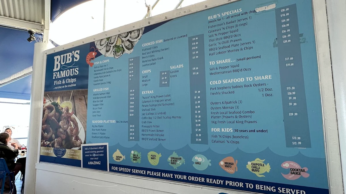 Menu, Bub's Famous Fish & Chips