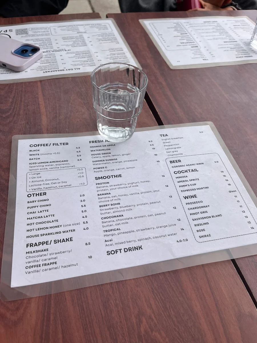 Menu, Space-cafe