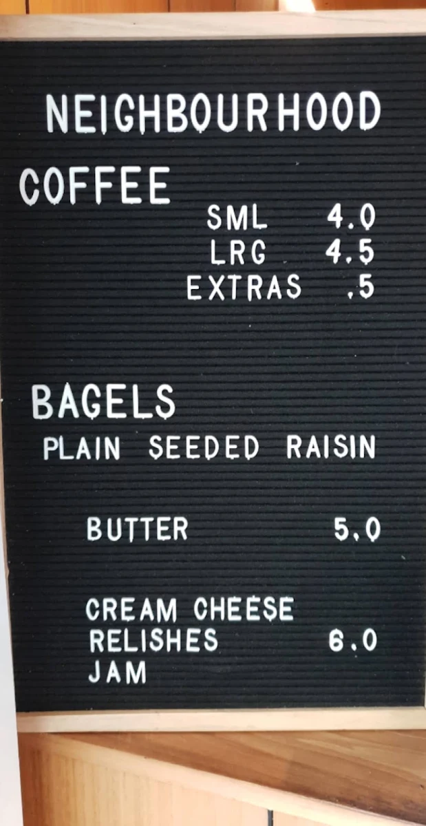 Menu, Neighbourhood Specialty Coffee
