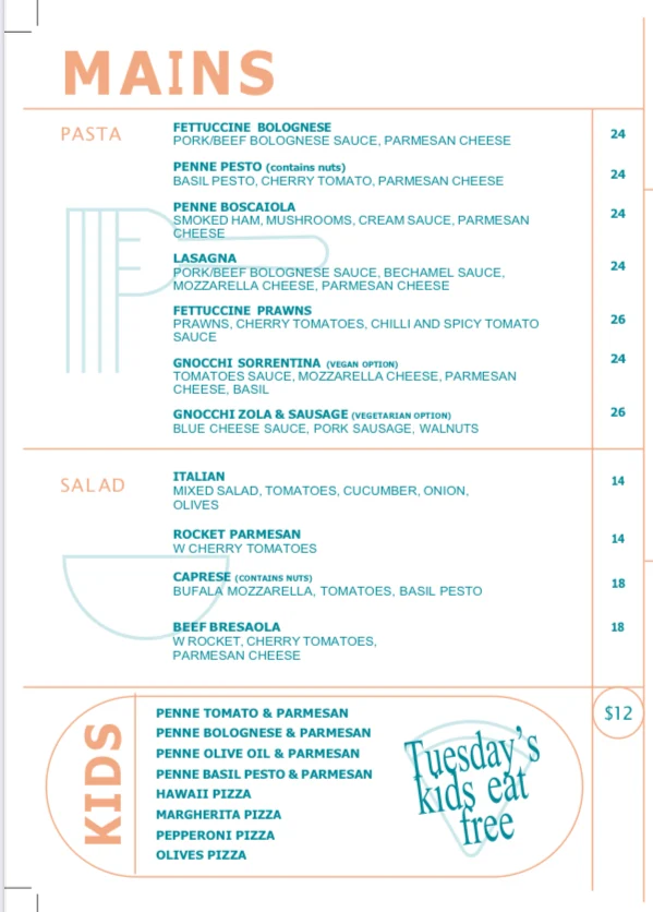 Menu, Nude Pizza