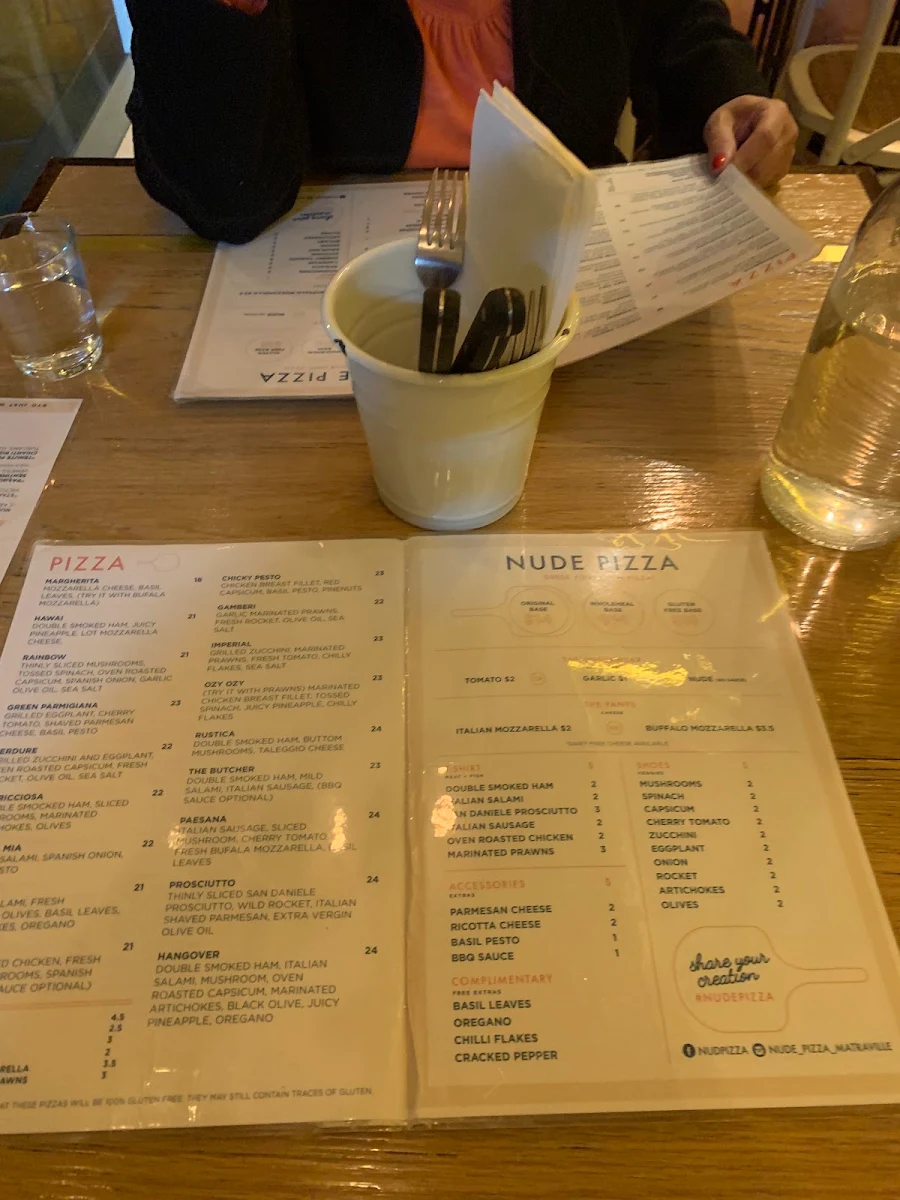 Menu, Nude Pizza