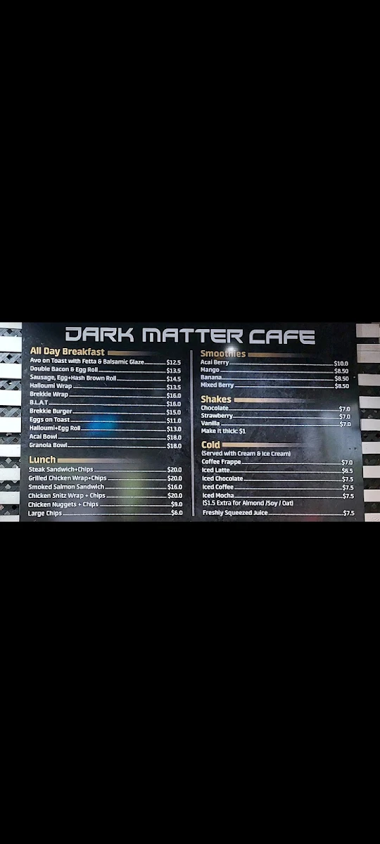 Menu, Dark Matter Cafe