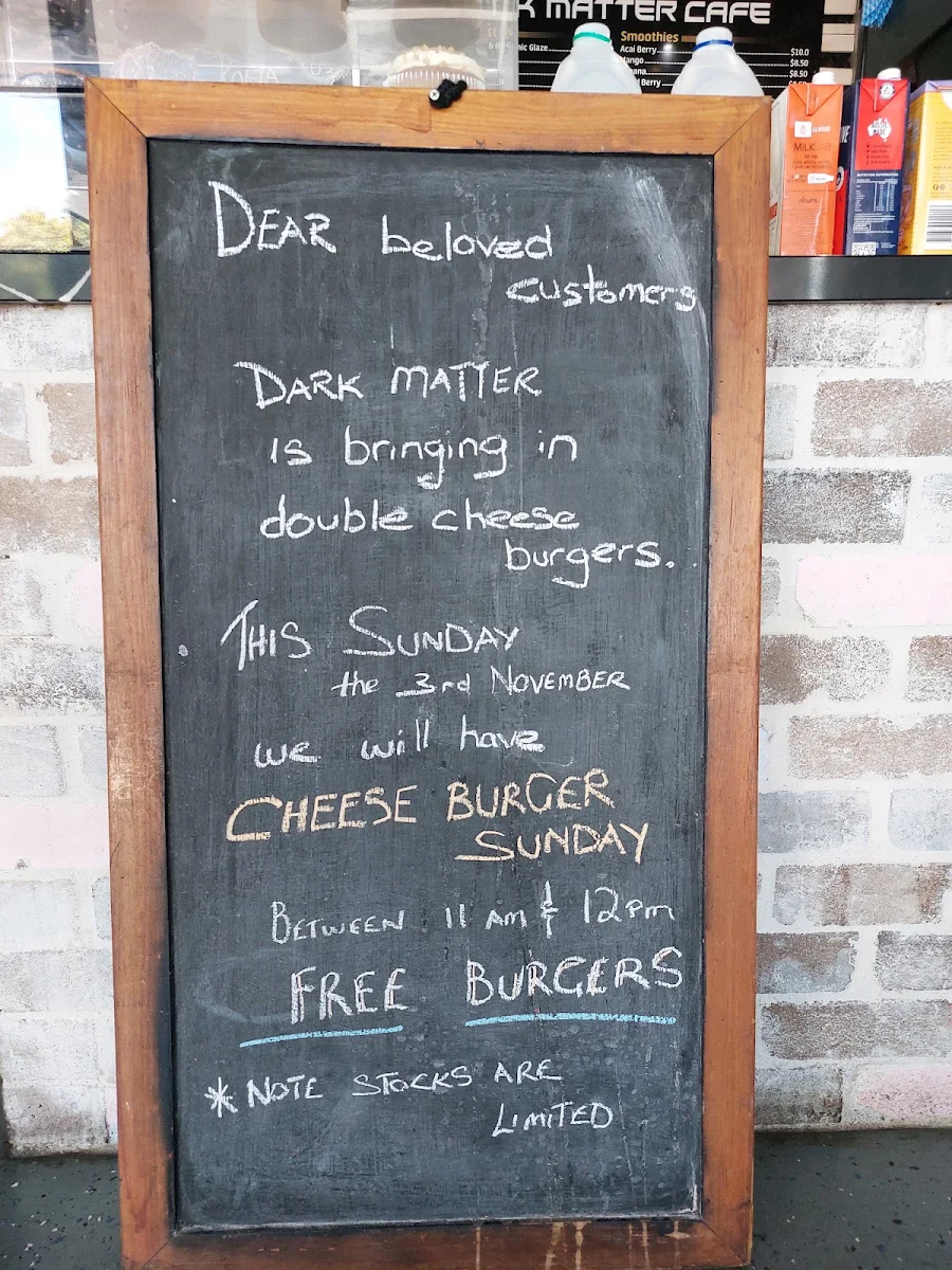 Menu, Dark Matter Cafe