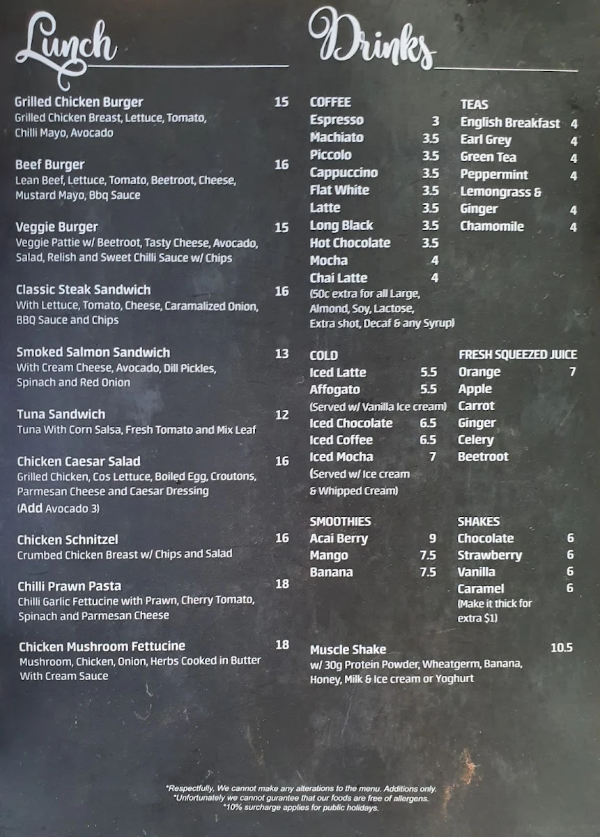 Menu, Dark Matter Cafe