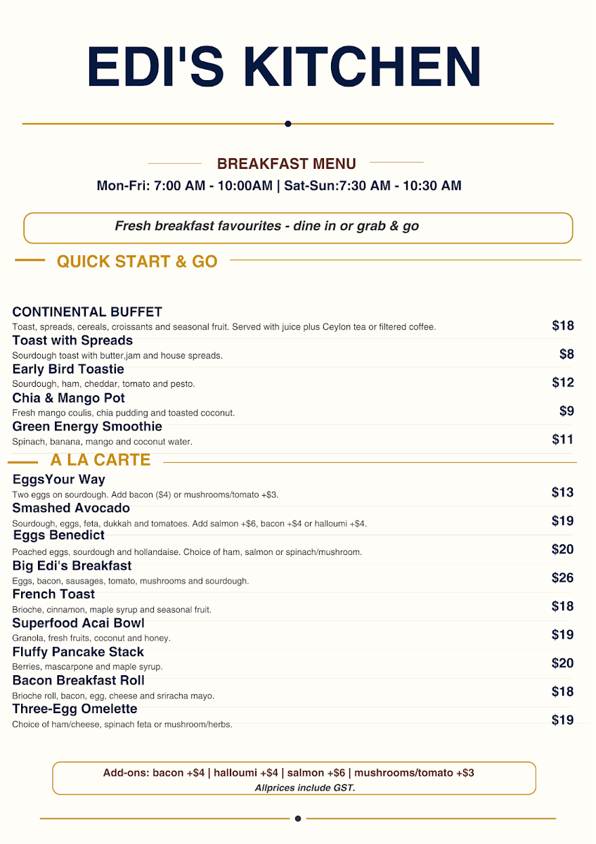 Menu, EDI'S KITCHEN
