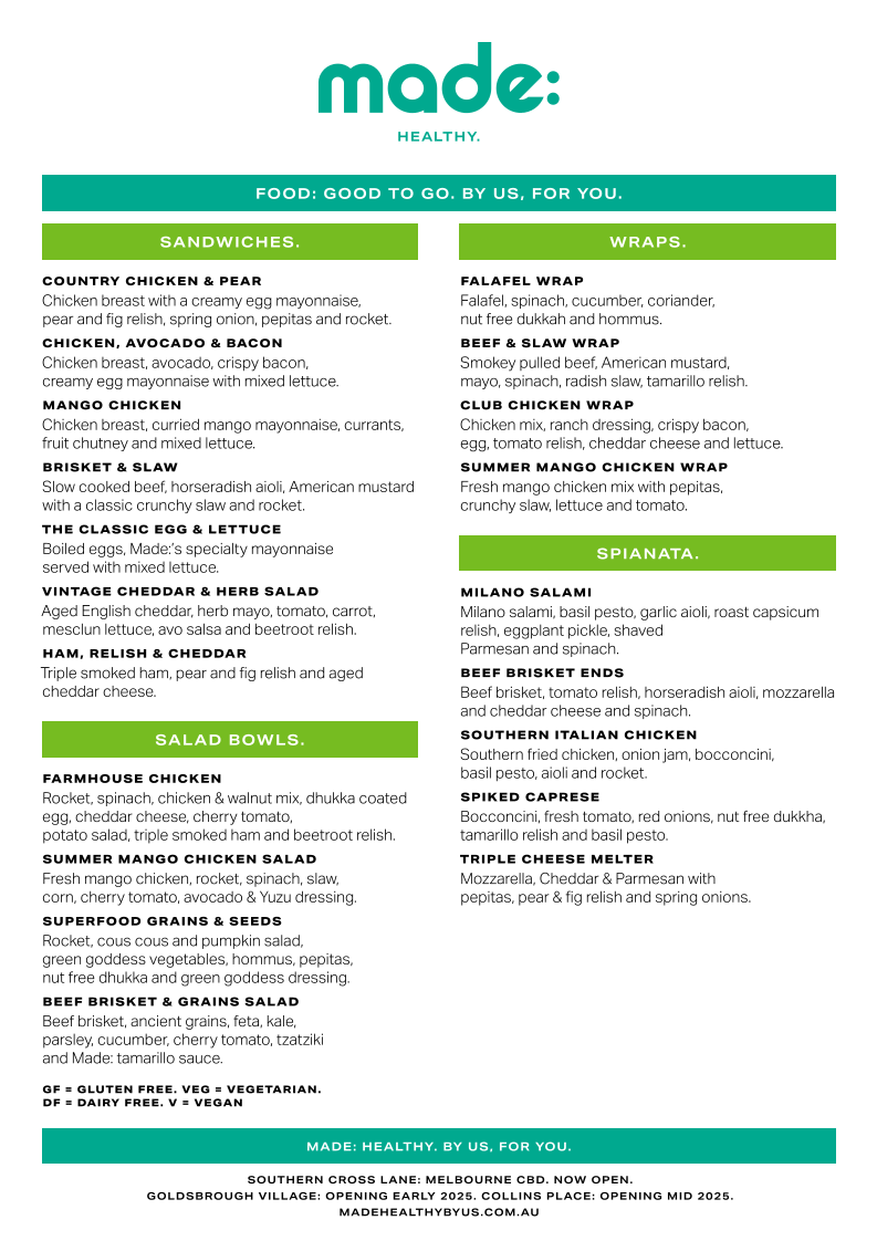 Menu, Made: Healthy Goldsbrough Lane