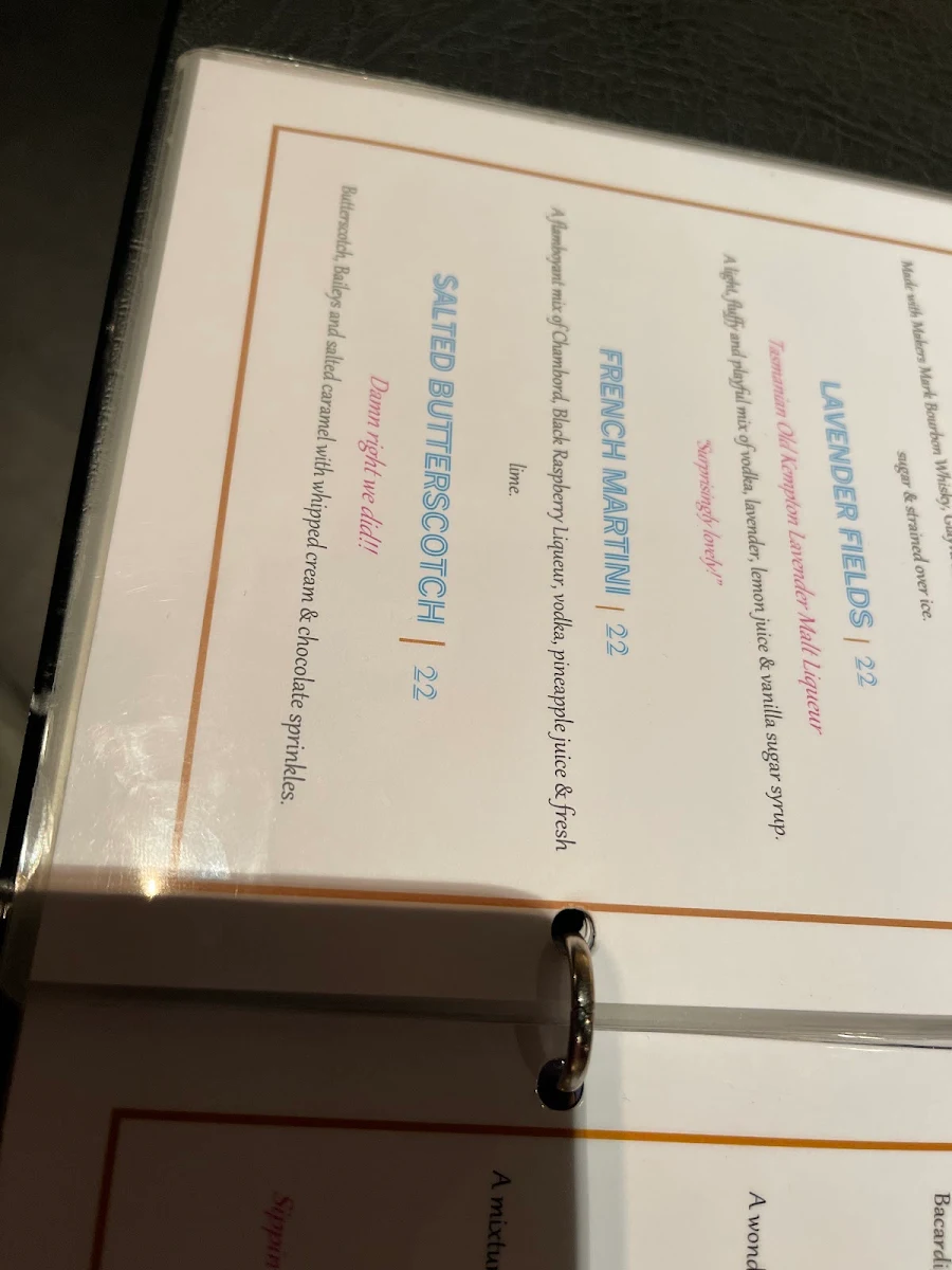 Menu, Waterman's Hotel