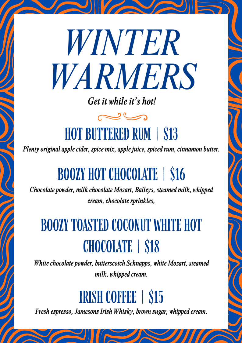 Menu, Waterman's Hotel