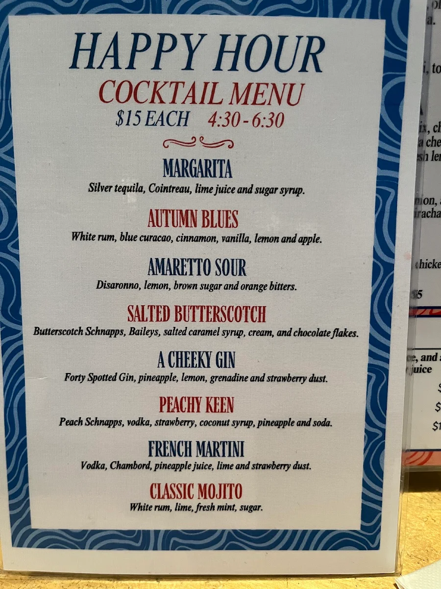 Menu, Waterman's Hotel