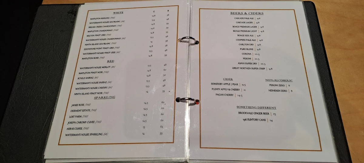 Menu, Waterman's Hotel