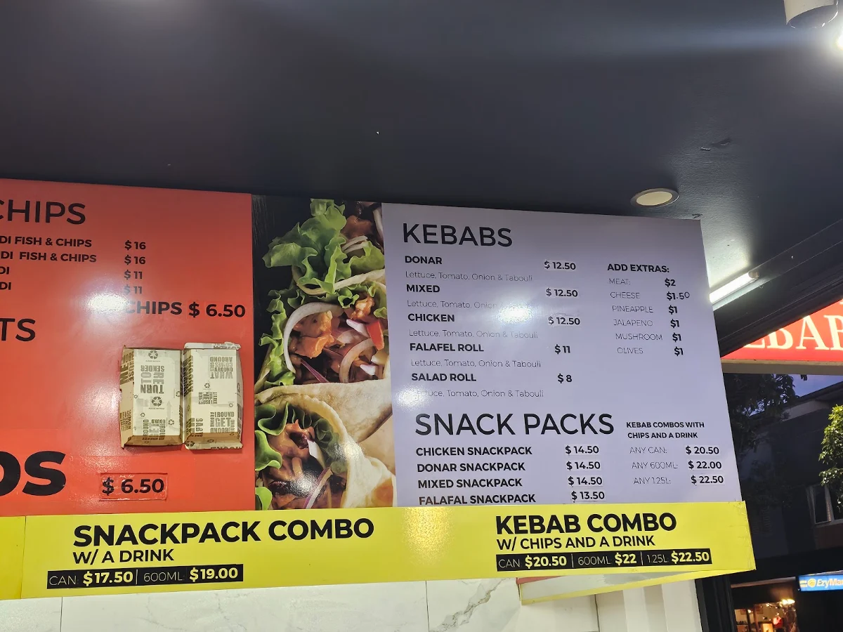 Menu, Darby St Kebabs and Pide
