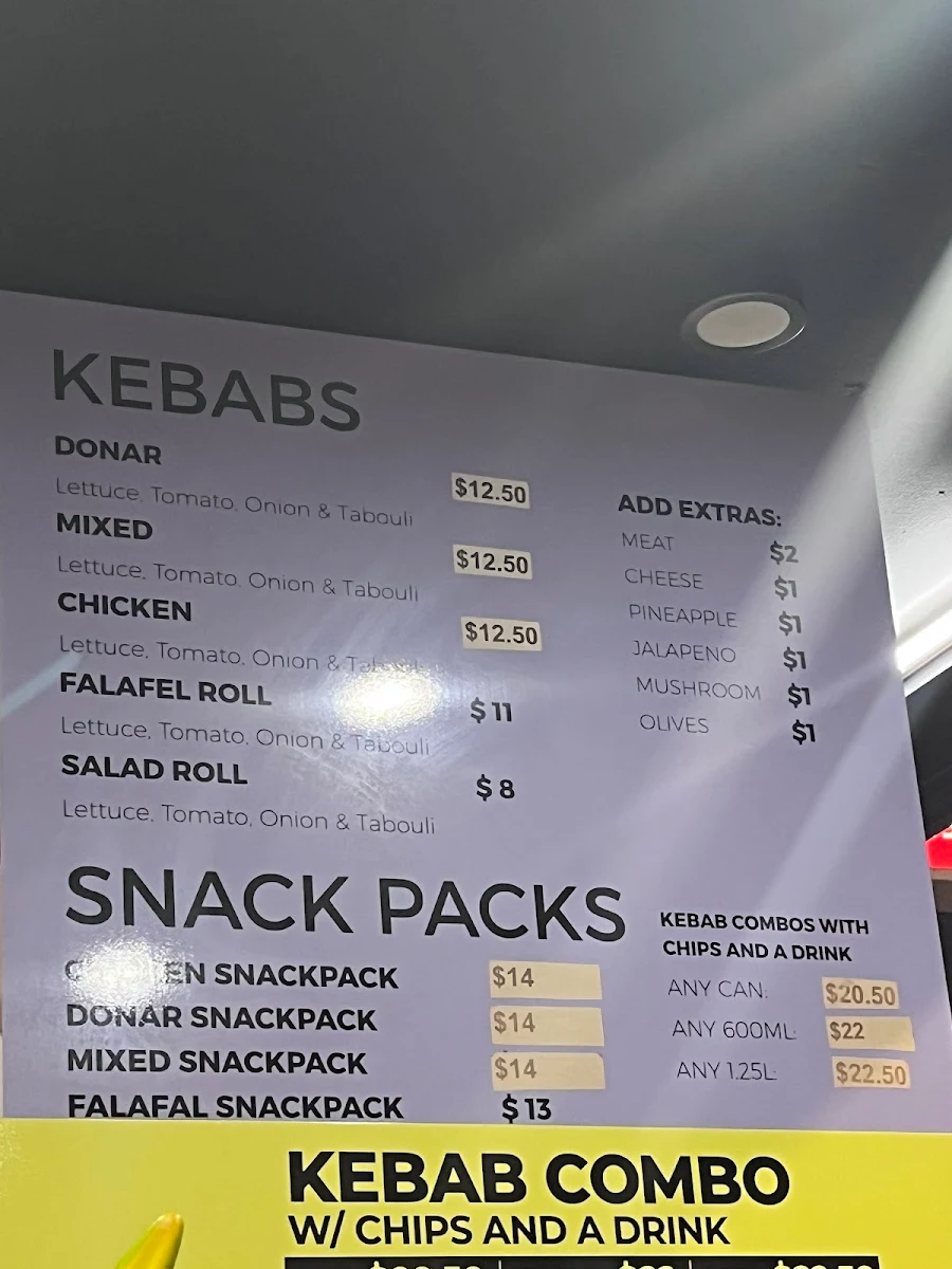 Menu, Darby St Kebabs and Pide