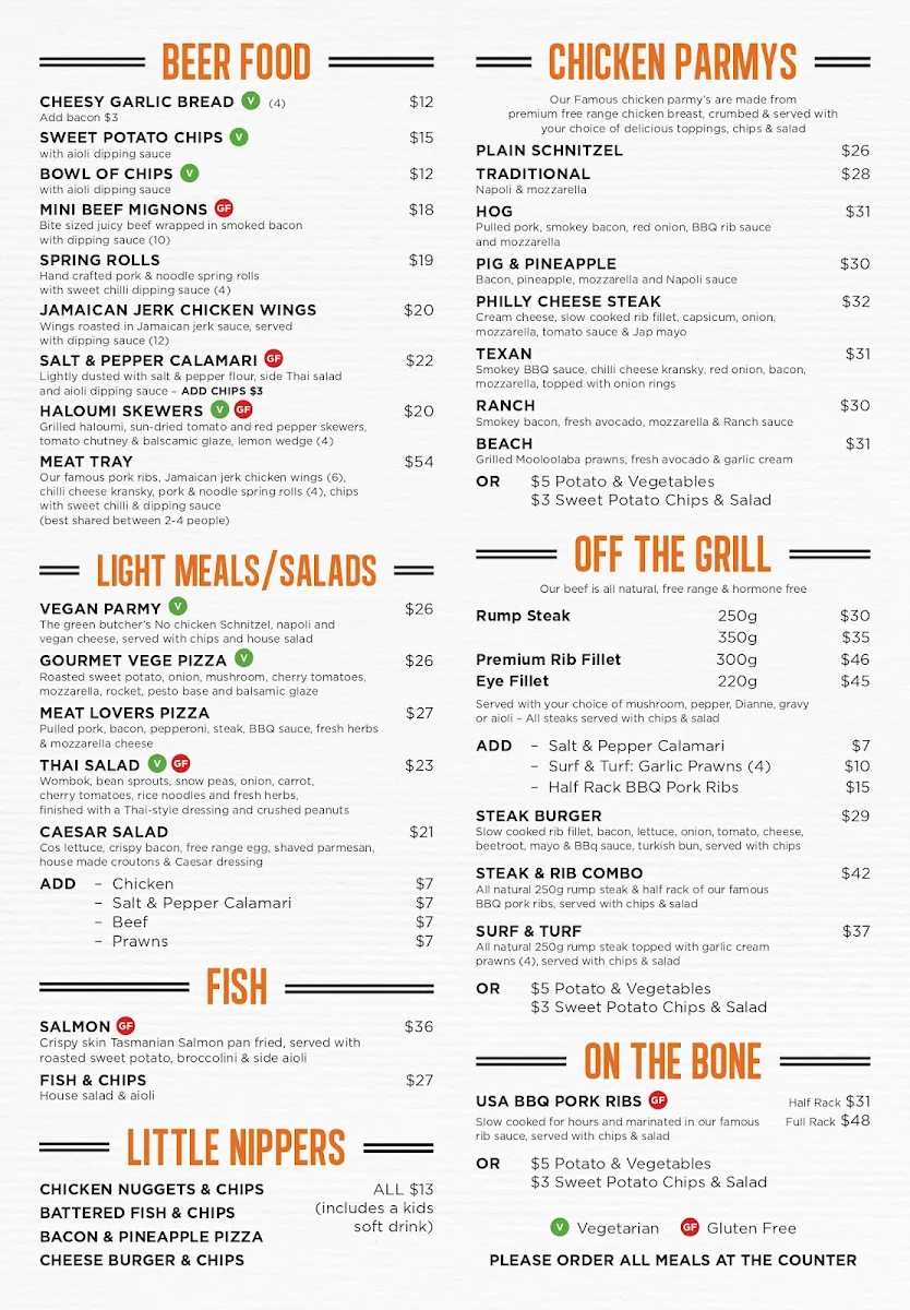 Menu, The Beach Bar & Grill