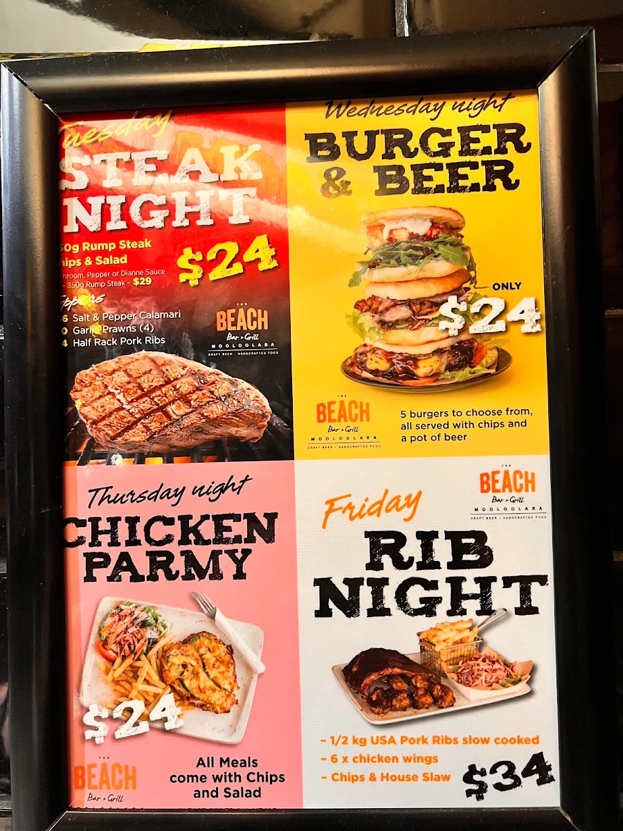 Menu, The Beach Bar & Grill