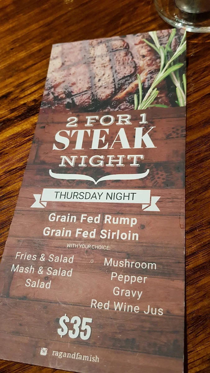 Menu, Rag & Famish Hotel