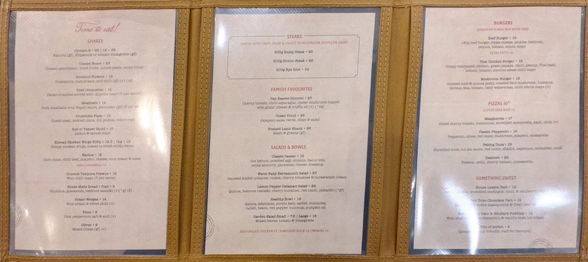 Menu, Rag & Famish Hotel
