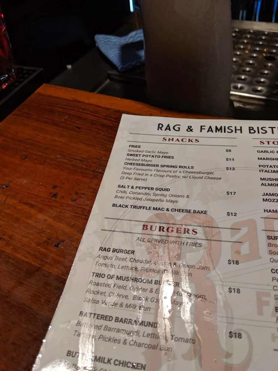 Menu, Rag & Famish Hotel