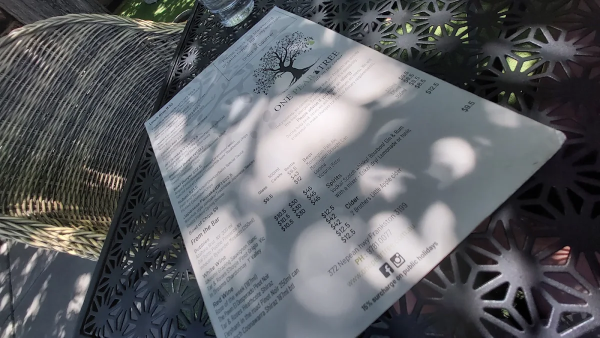 Menu, One Pear Tree