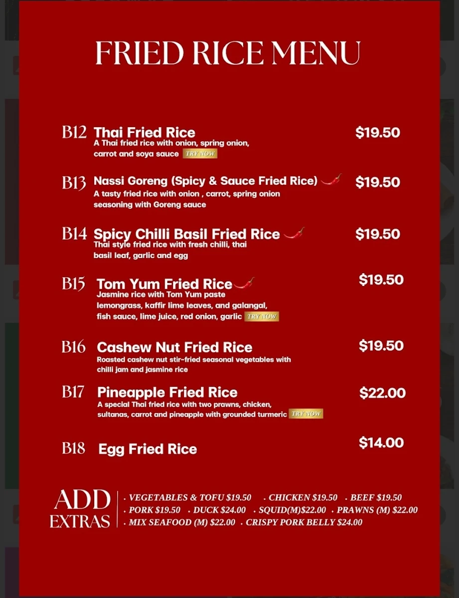 Menu, Beerwah Thai Restaurant