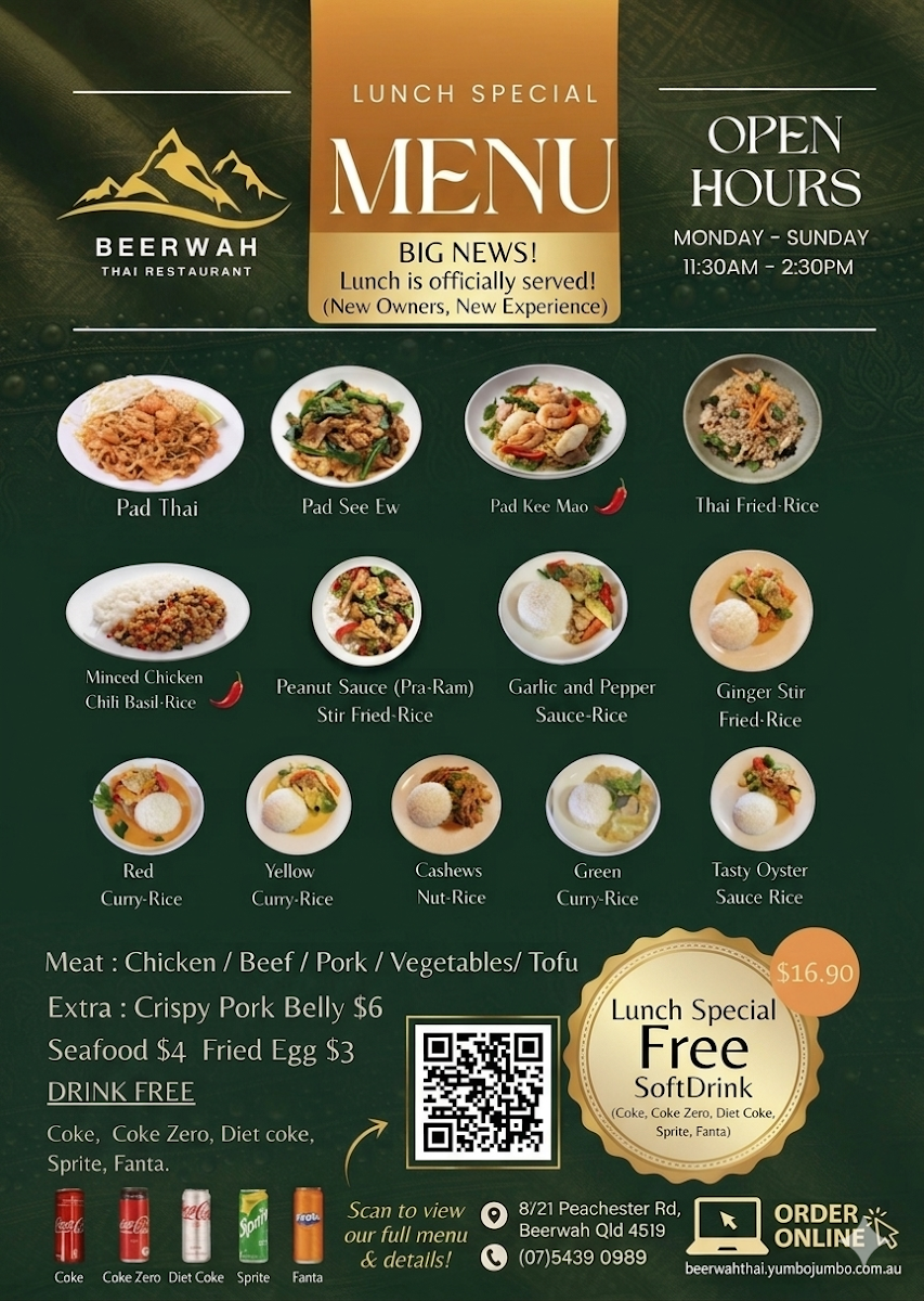 Menu, Beerwah Thai Restaurant