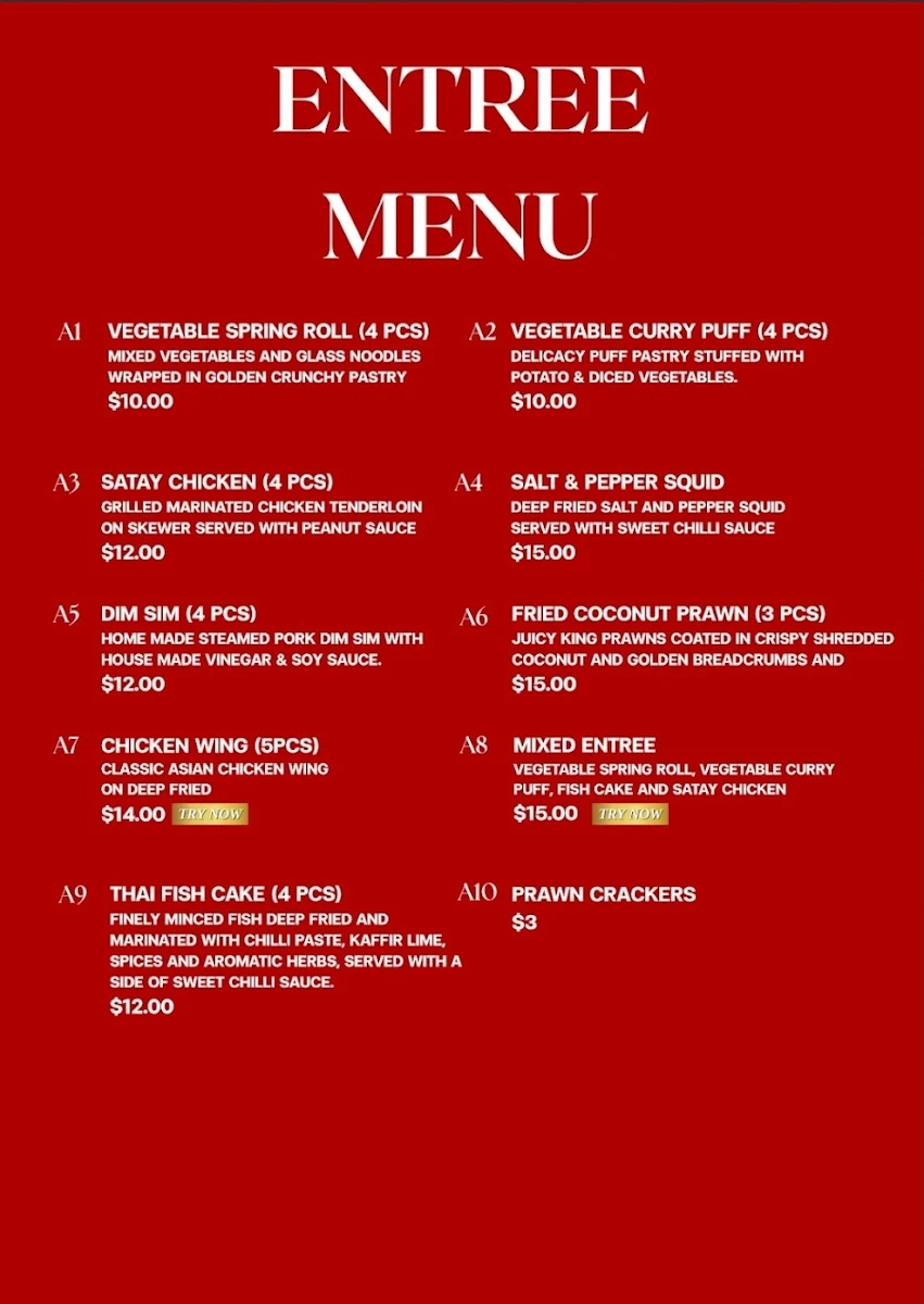 Menu, Beerwah Thai Restaurant