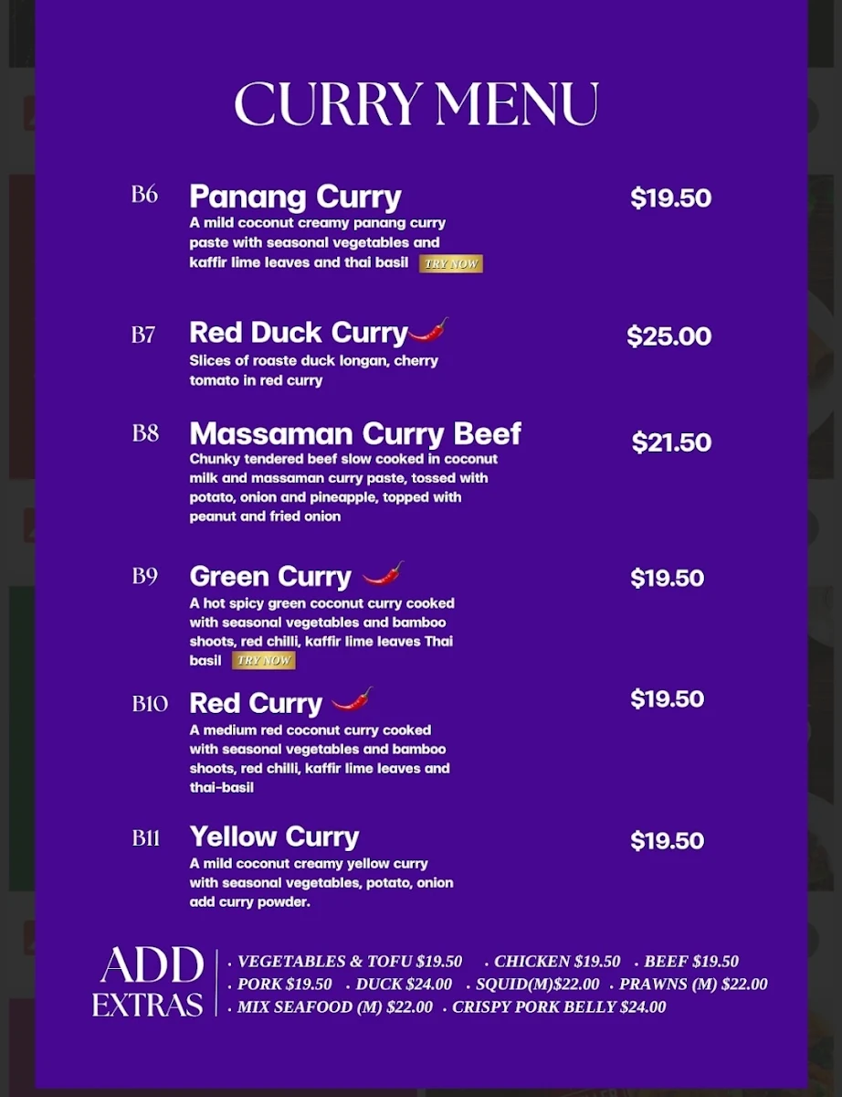 Menu, Beerwah Thai Restaurant