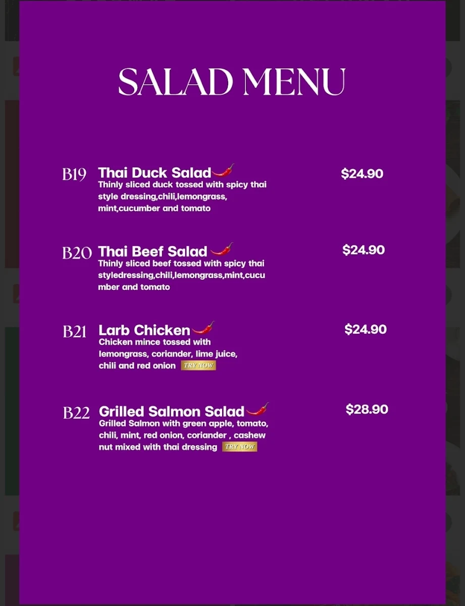 Menu, Beerwah Thai Restaurant