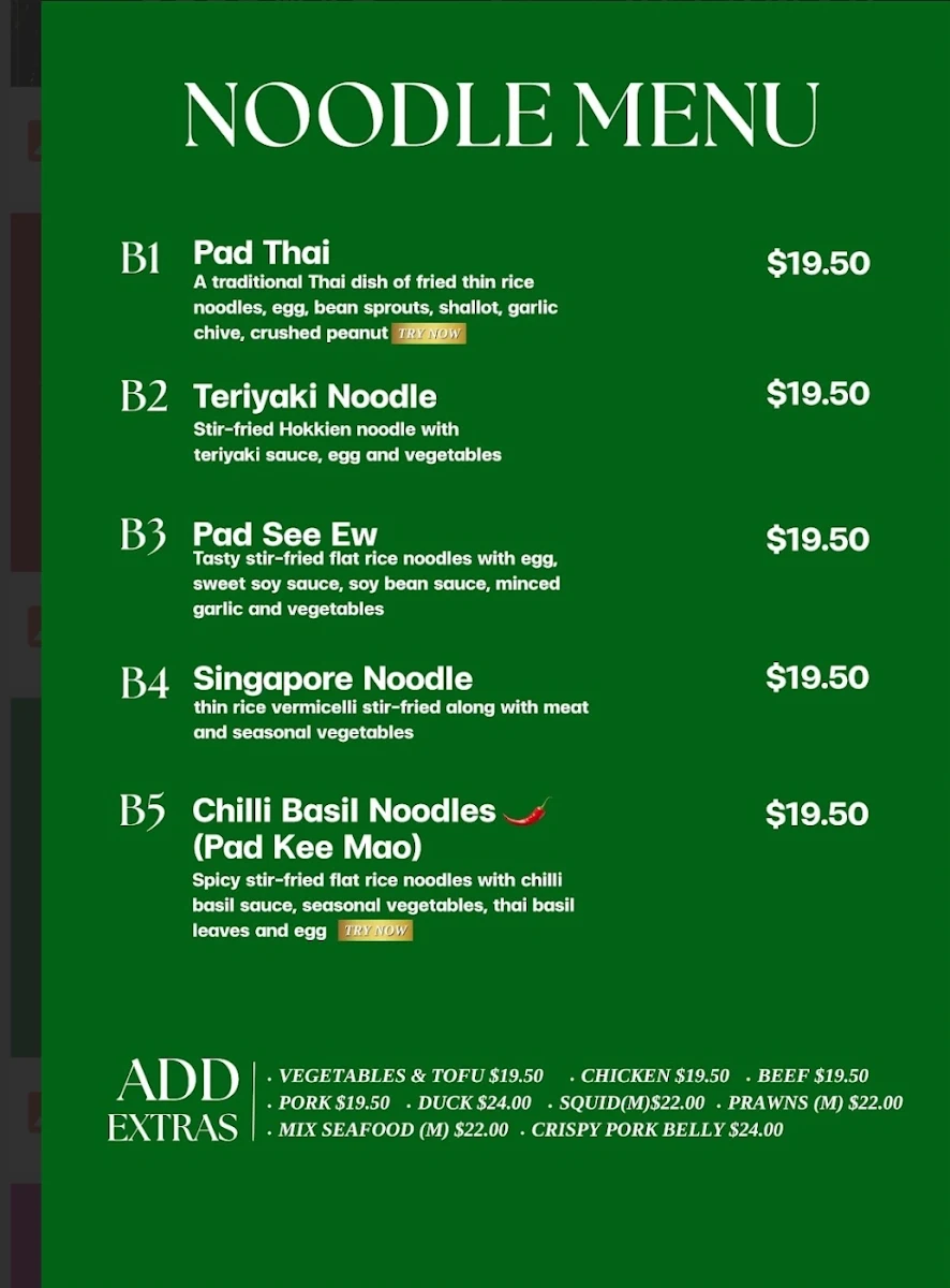 Menu, Beerwah Thai Restaurant