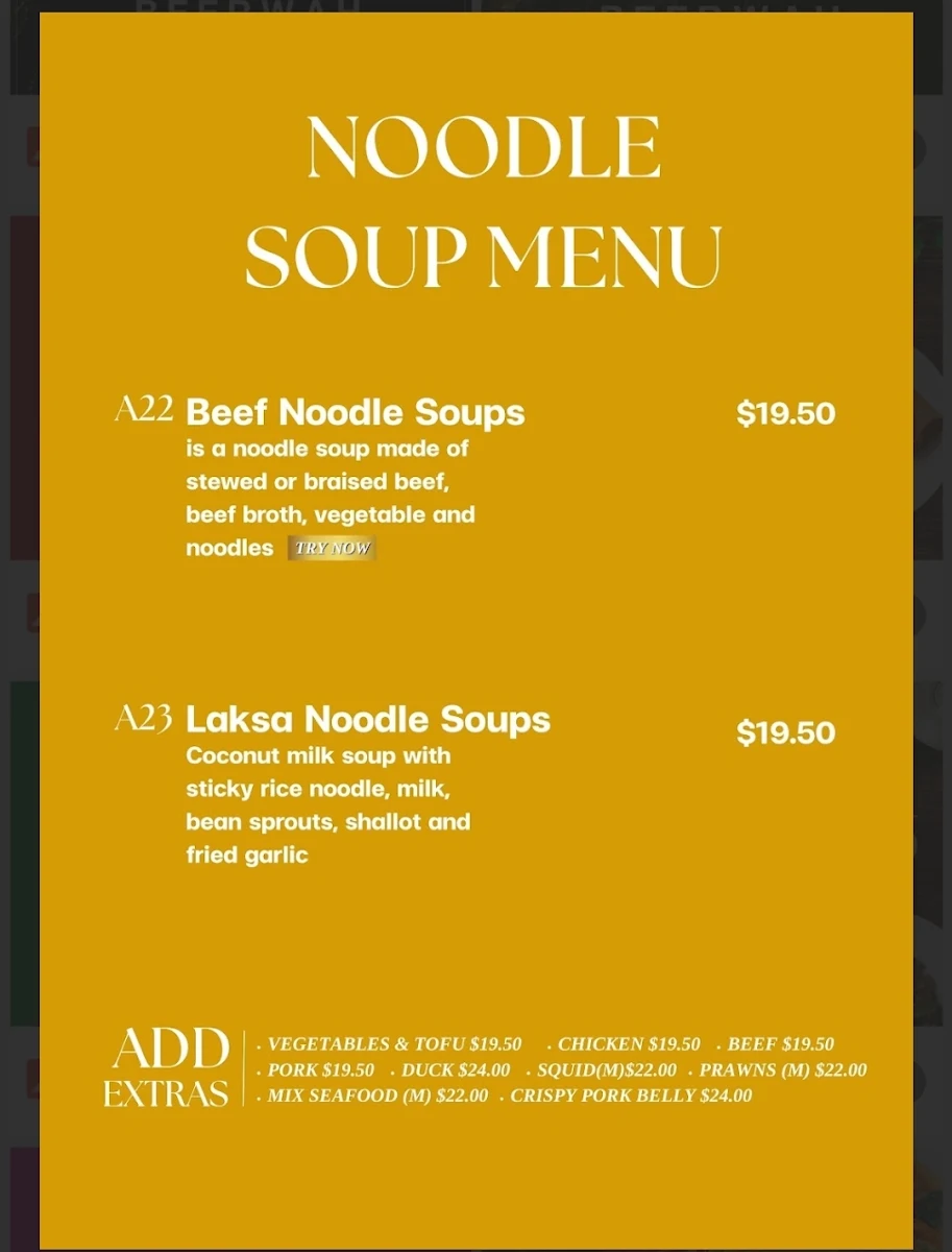Menu, Beerwah Thai Restaurant