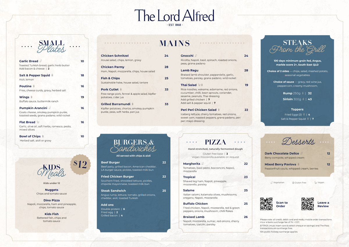 Menu, The Lord Alfred