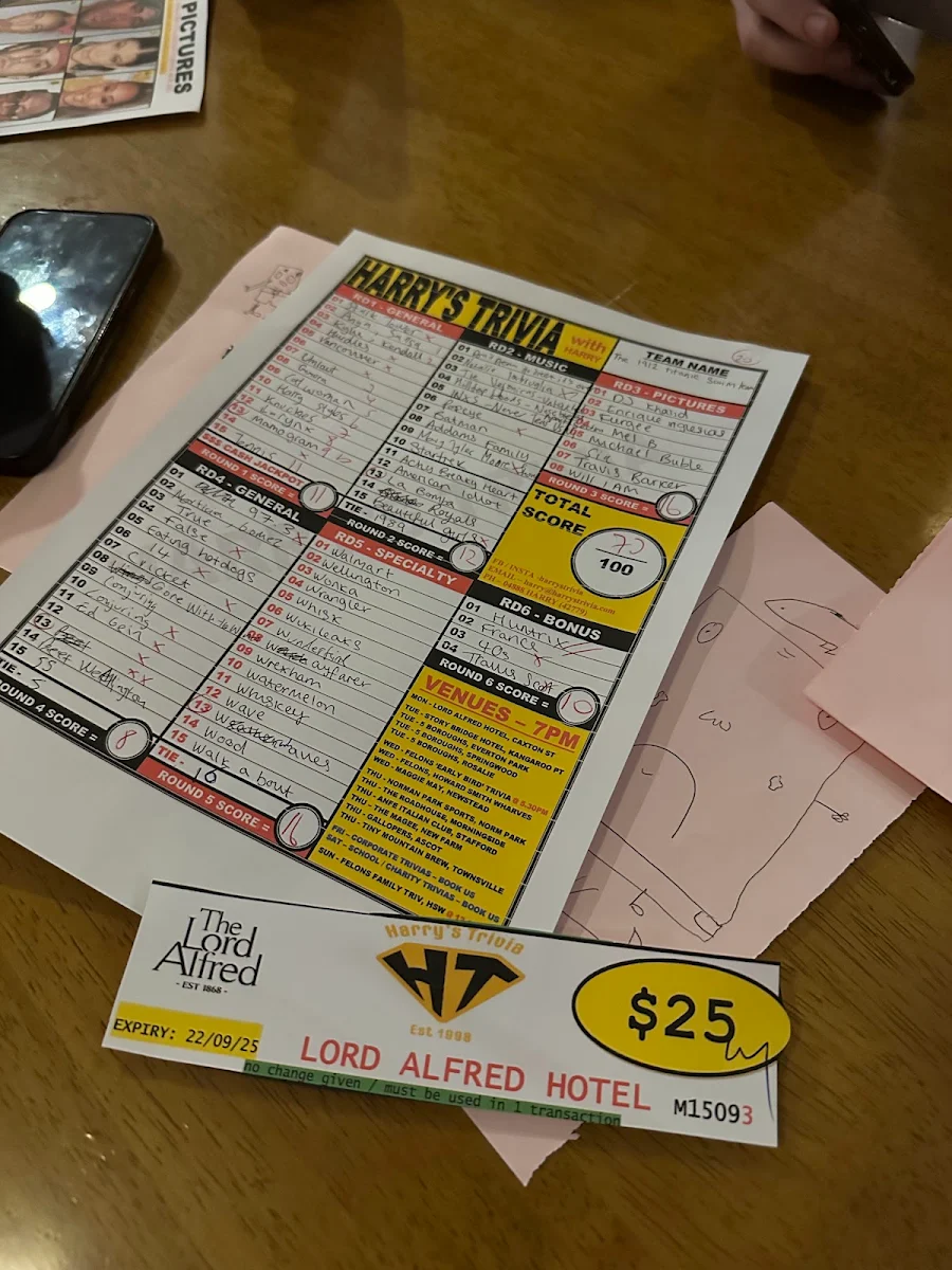 Menu, The Lord Alfred