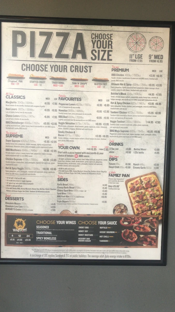 Menu, Pizza Hut Warwick