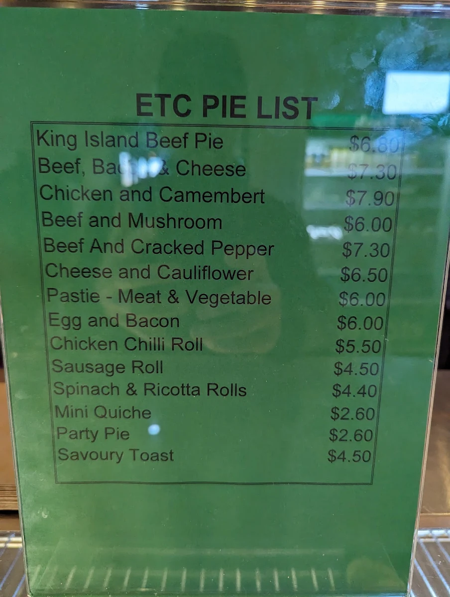 Menu, Elizabeth Town Bakery Cafe