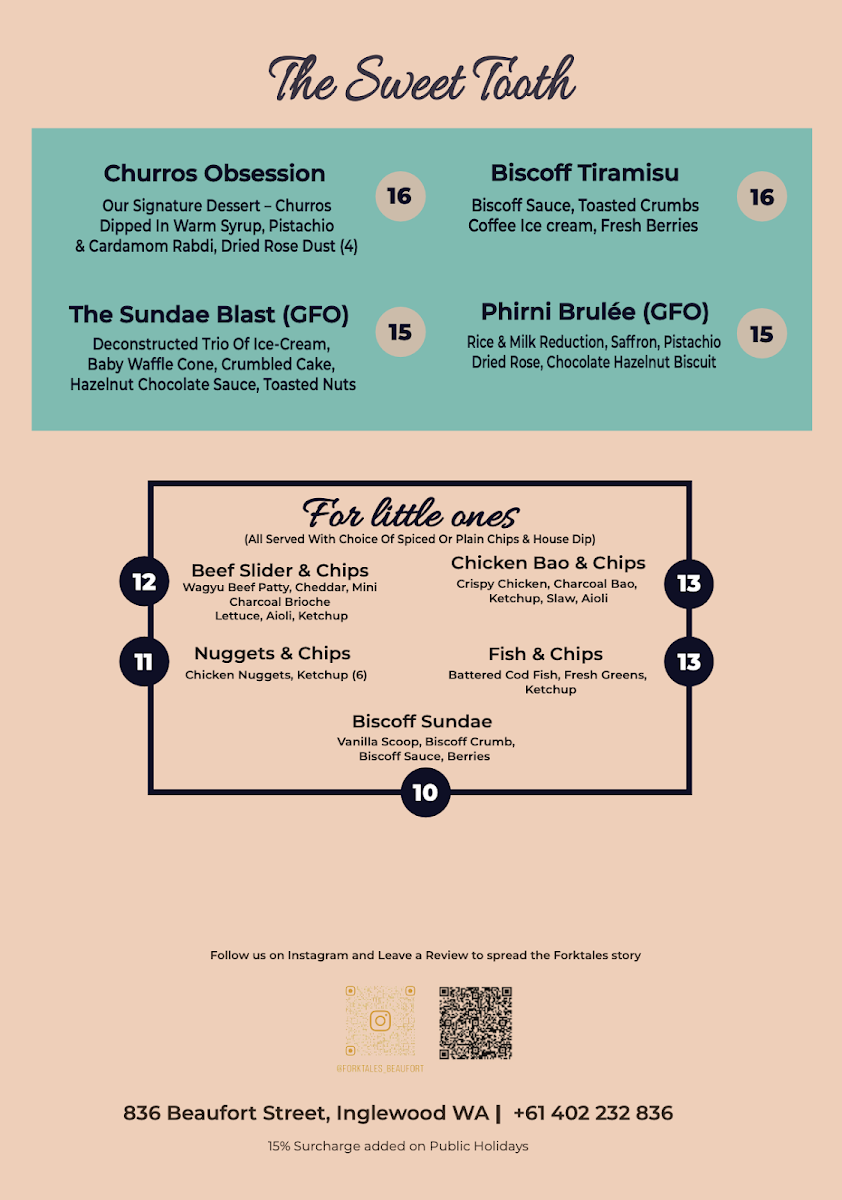 Menu, Forktales Tapas & Grill