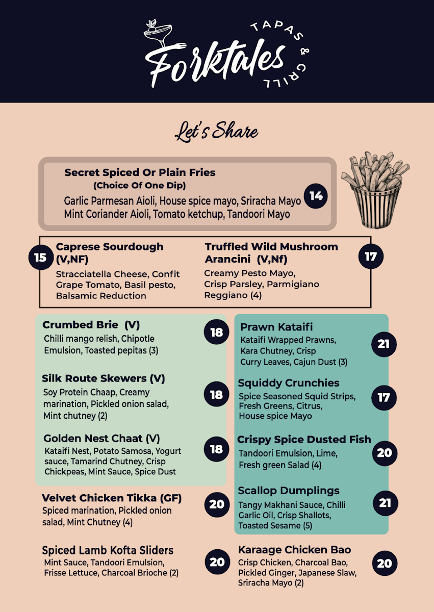 Menu, Forktales Tapas & Grill