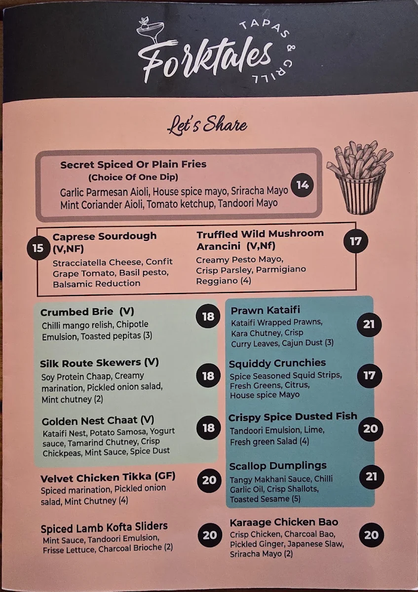 Menu, Forktales Tapas & Grill