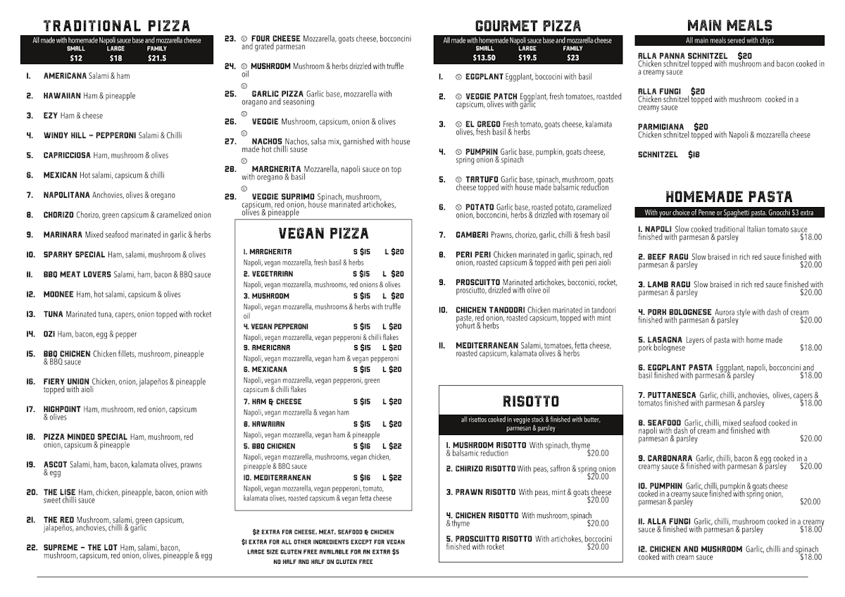 Menu, Pizza Minded Italian Cafe Bar & Restaurant