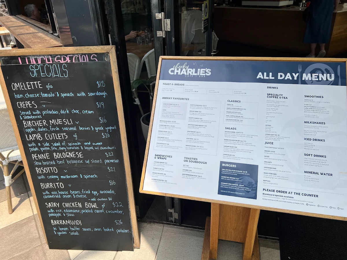 Menu, Cheeky Charlie's Bar & Cafe
