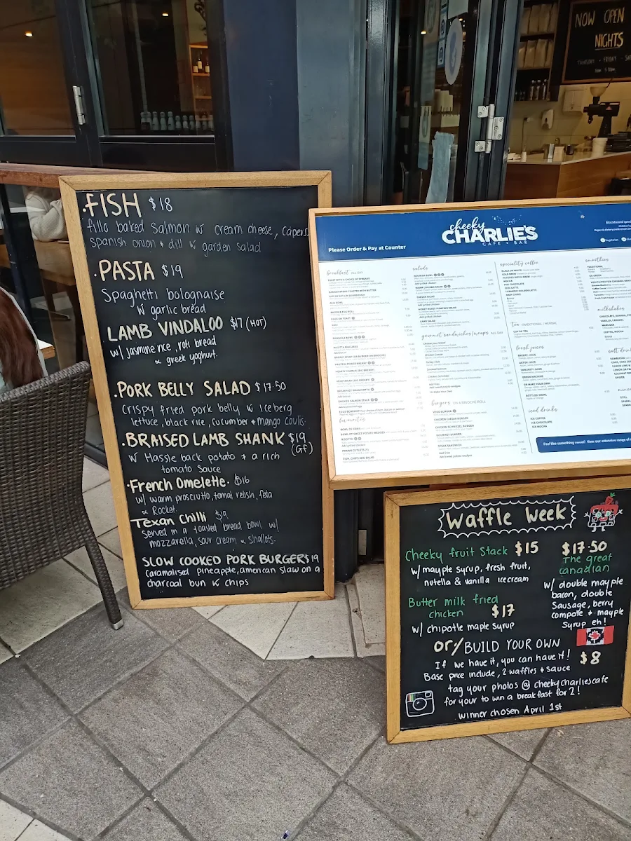 Menu, Cheeky Charlie's Bar & Cafe